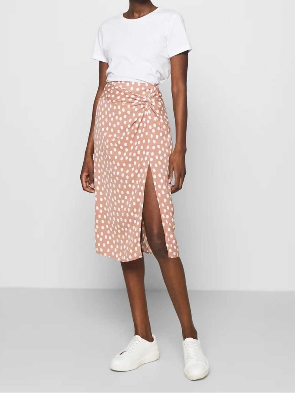 Abercrombie & Fitch Blush Pink Spotted Twist Front Slit Satin Midi Skirt Small
